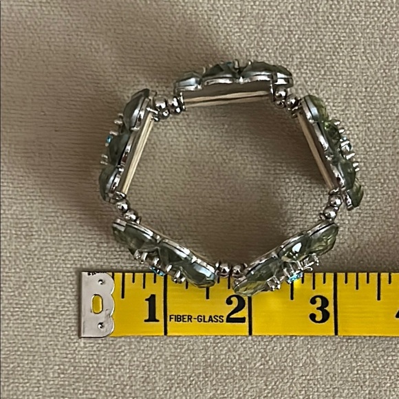 Silver and Blue Stretch Bracelet with Crystal Embellishments - Picture 3 of 3